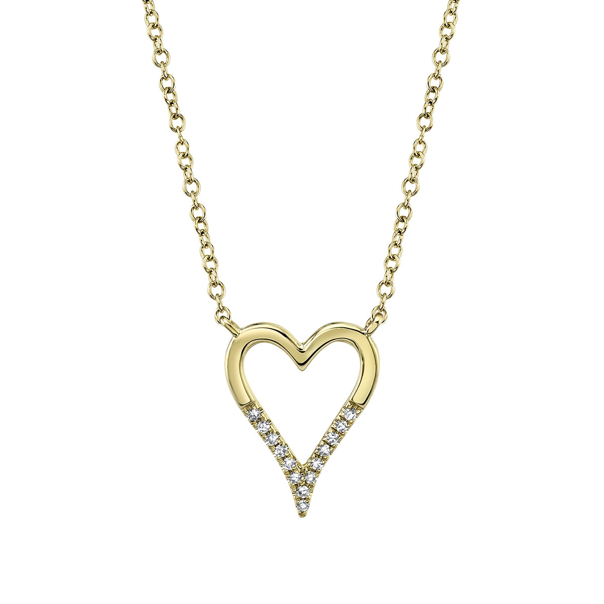 Shy Creation 1/20 ct. tw. Diamond Open Heart Necklace in 14K Yellow Gold