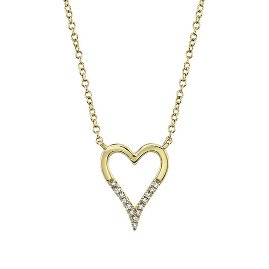 Shy Creation 1/20 ct. tw. Diamond Open Heart Necklace in 14K Yellow Gold