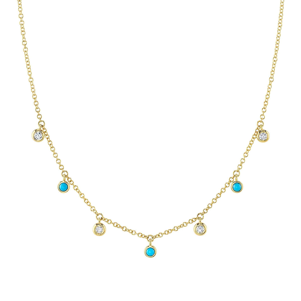 Shy Creation Turquoise & 1/10 ct. tw. Diamond Dangle Station Necklace in 14K Yellow Gold