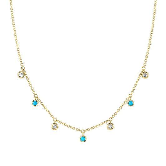 Shy Creation Turquoise & 1/10 ct. tw. Diamond Dangle Station Necklace in 14K Yellow Gold