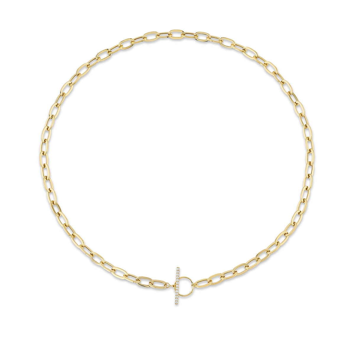 Shy Creation 1/8 ct. tw. Diamond Toggle Clasp Paperclip Chain Necklace in 14K Yellow Gold