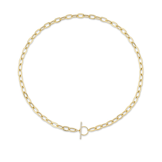 Shy Creation 1/8 ct. tw. Diamond Toggle Clasp Paperclip Chain Necklace in 14K Yellow Gold