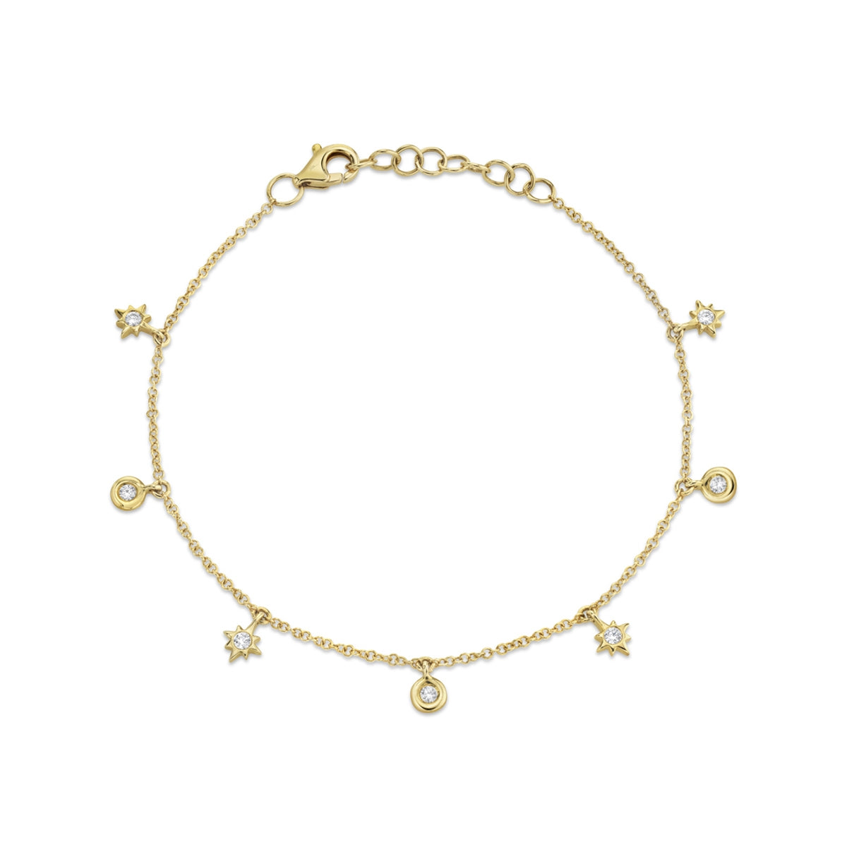 Shy Creation 1/7 ct. tw. Diamond Bezel & Star Dangle Bracelet in 14K Yellow Gold