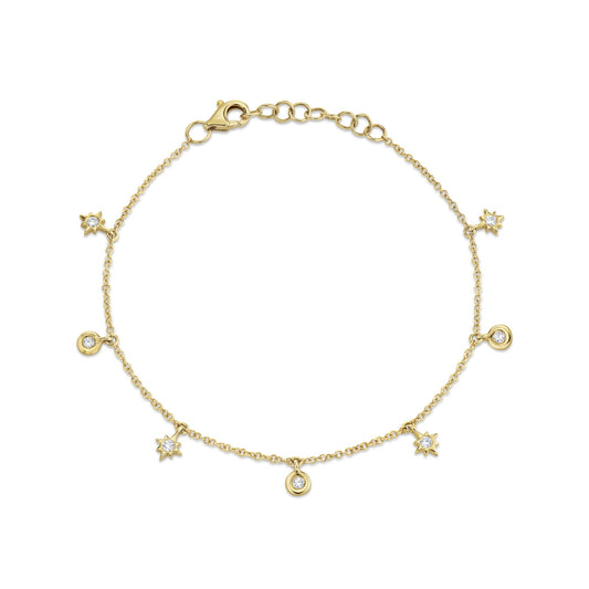 Shy Creation 1/7 ct. tw. Diamond Bezel & Star Dangle Bracelet in 14K Yellow Gold