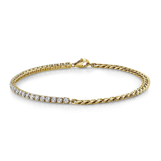 Shy Creation 1-1/2 ct. tw. Diamond Split Tennis & Curb Bracelet in 14K Yellow Gold