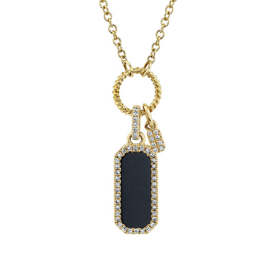 Shy Creation Onyx & 1/8 ct. tw. Diamond Dog Tag Necklace in 14K Yellow Gold