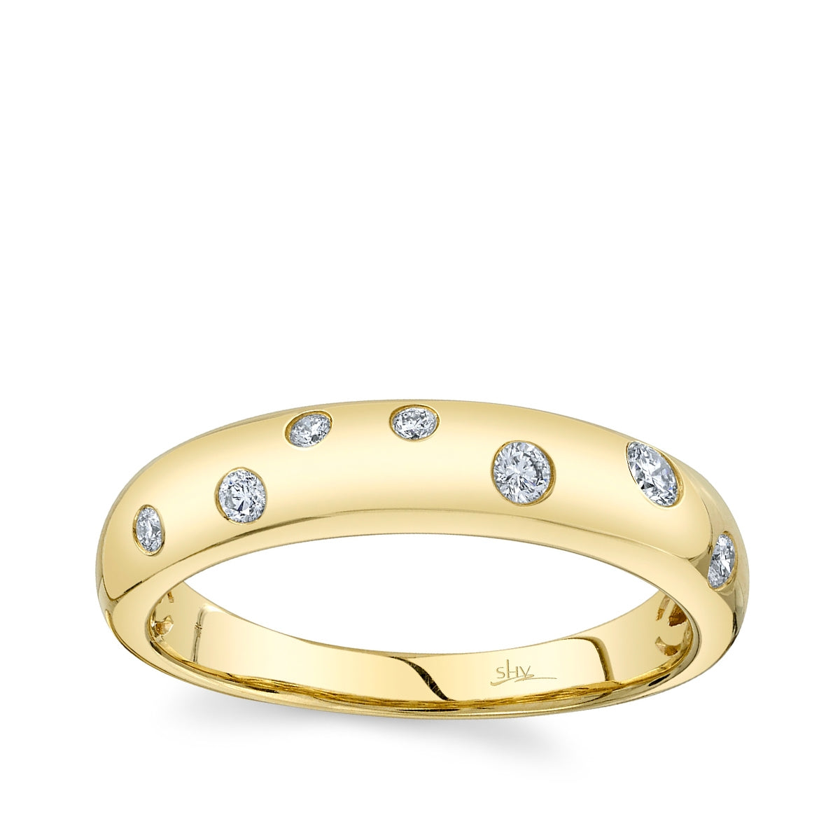 Shy Creation 1/7 ct. tw. Diamond Flush Set Stackable Ring in 14K Yellow Gold