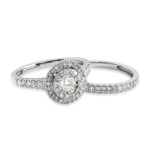 Natural 1 ct. tw. Round Diamond Double Halo Wedding Set with Miracle Plate in 10K White Gold side profile