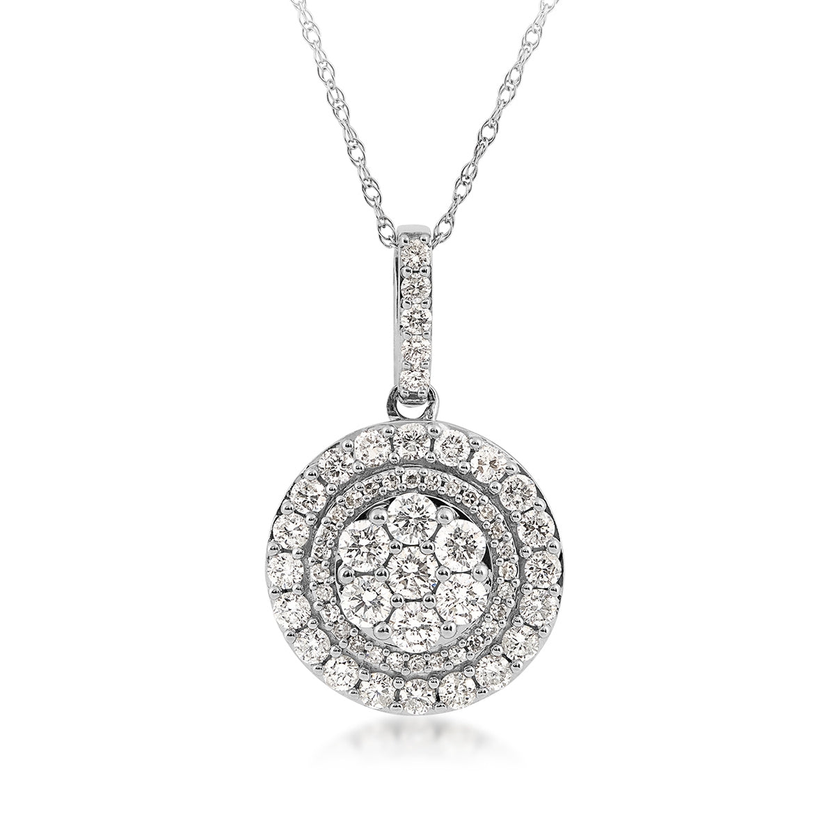 Fairytale Diamonds 1 ct. tw. Round Diamond Cluster Halo Pendant in 10K White Gold