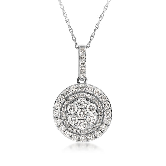 Fairytale Diamonds 1 ct. tw. Round Diamond Cluster Halo Pendant in 10K White Gold