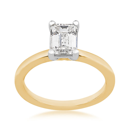 Adamante 1-1/2 ct. tw. Lab-Grown Emerald Cut Diamond Solitaire Engagement Ring in 14K Yellow & White Gold