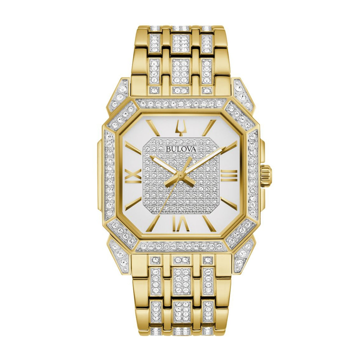 Bulova Men's Octava Gold-Tone Stainless Steel Watch with Crystal Accent White Dial