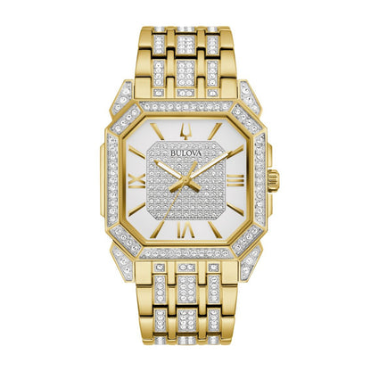 Bulova Men's Octava Gold-Tone Stainless Steel Watch with Crystal Accent White Dial