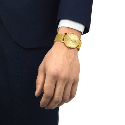 Tissot Men's Everytime Gold-Tone Stainless Steel Watch with Champagne Dial front view