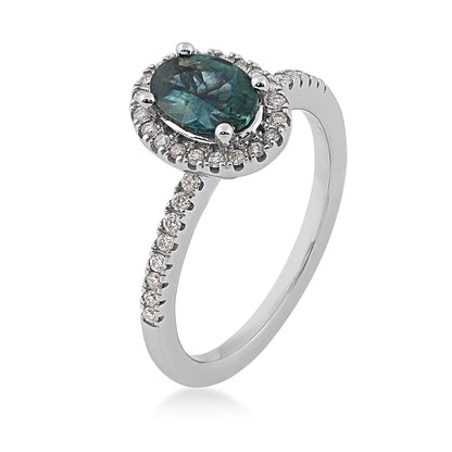 American Colors Oval Montana Sapphire & 1/5 ct. tw. Diamond Halo Ring in 10K White Gold front view