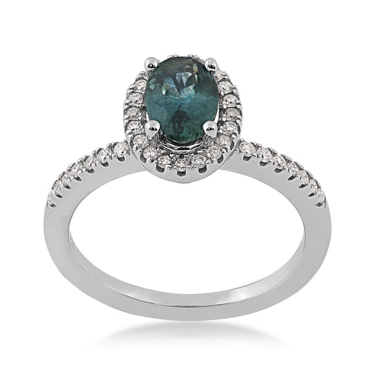 American Colors Oval Montana Sapphire & 1/5 ct. tw. Diamond Halo Ring in 10K White Gold