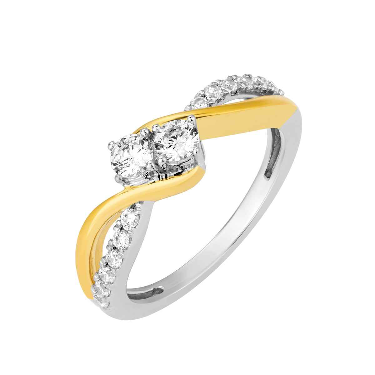 2Beloved 1/2 ct. tw. 2-Stone Diamond Ring in 10K White and Yellow Gold front view
