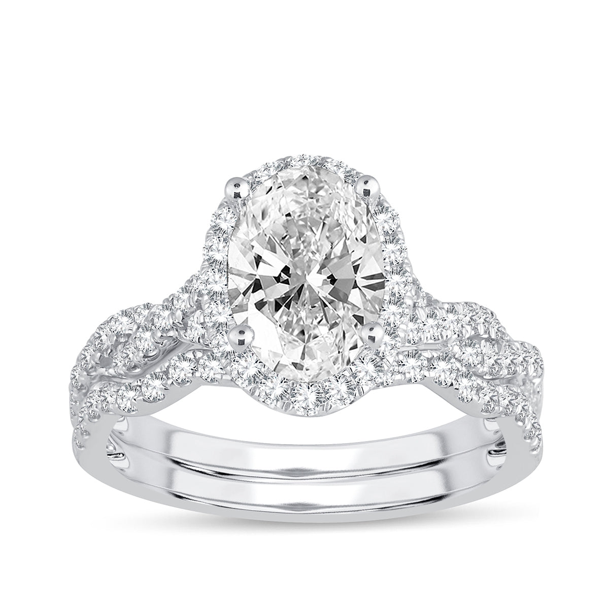 Adamante 2-1/5 ct. tw. Lab-Grown Oval Diamond Halo Twist Wedding Set in 14K White Gold