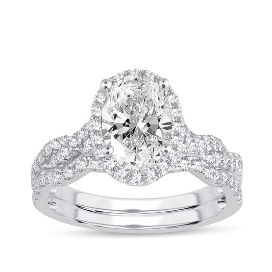 Adamante 2-1/5 ct. tw. Lab-Grown Oval Diamond Halo Twist Wedding Set in 14K White Gold