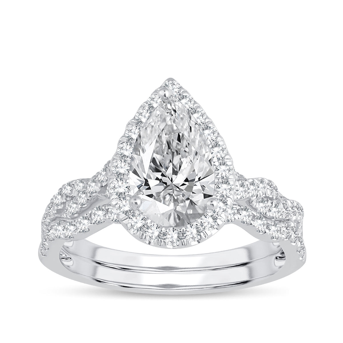 Adamante 2-1/5 ct. tw. Lab-Grown Pear Diamond Halo Twist Wedding Set in 14K White Gold