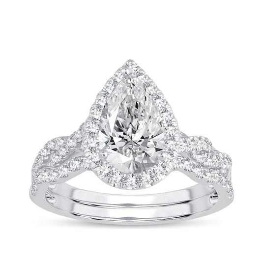 Adamante 2-1/5 ct. tw. Lab-Grown Pear Diamond Halo Twist Wedding Set in 14K White Gold