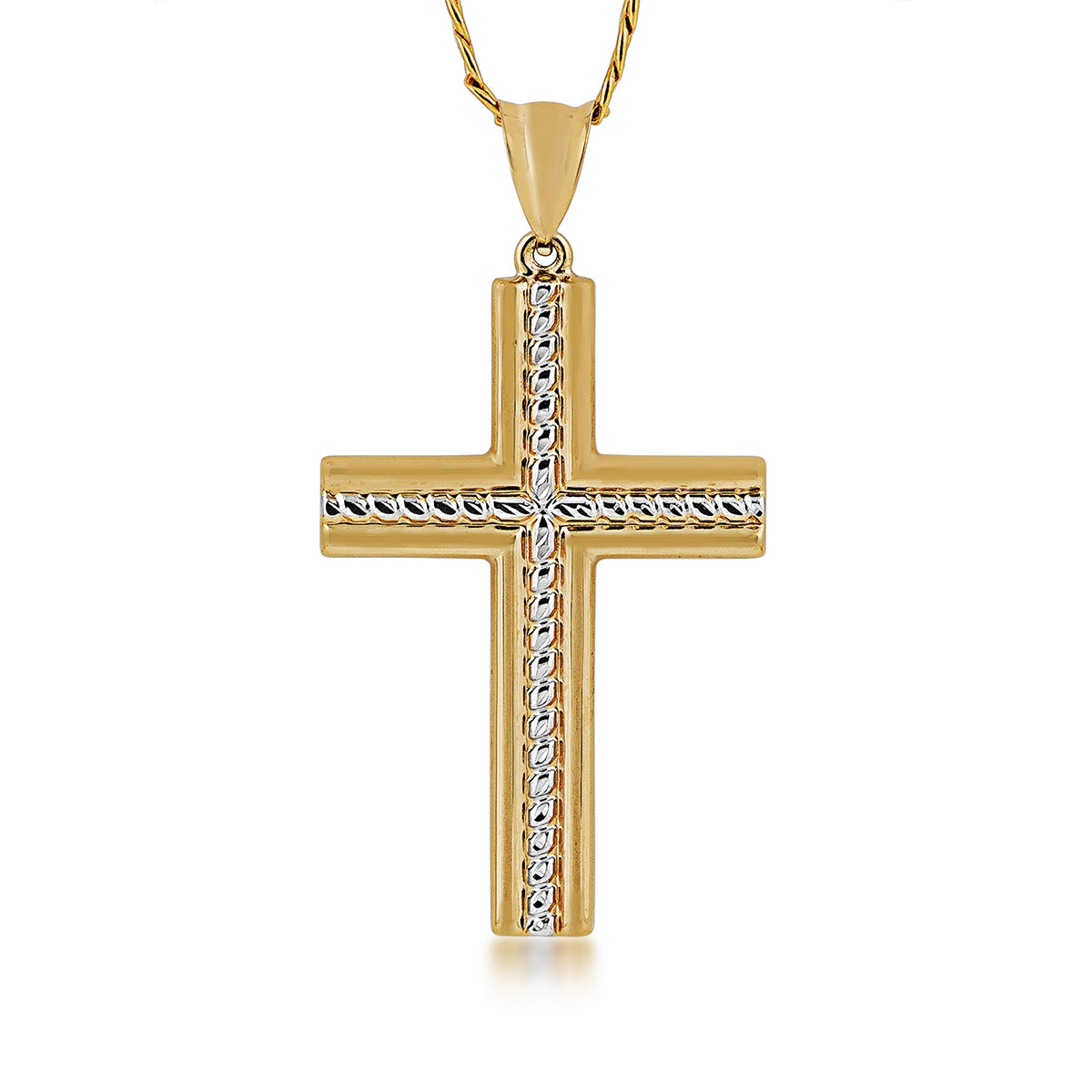 Cross Pendant with Rhodium Plating in 10K Yellow Gold