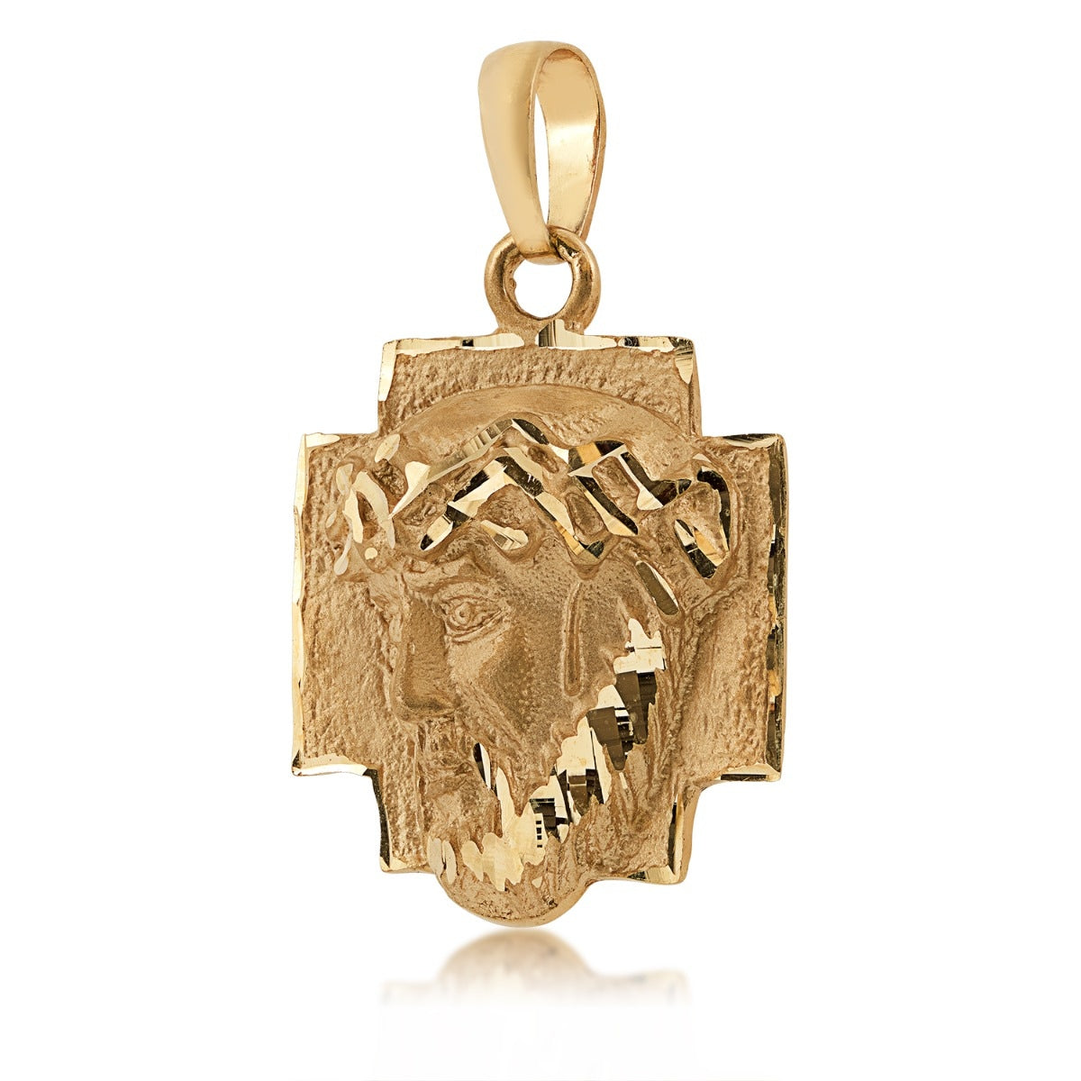 Diamond Cut Jesus Head Pendant in 10K Yellow Gold