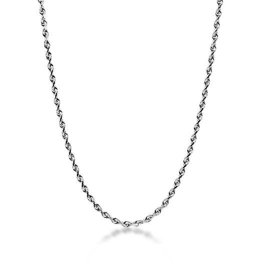 1.6mm 30-inch Solid Diamond Cut Rope Chain in 10K White Gold