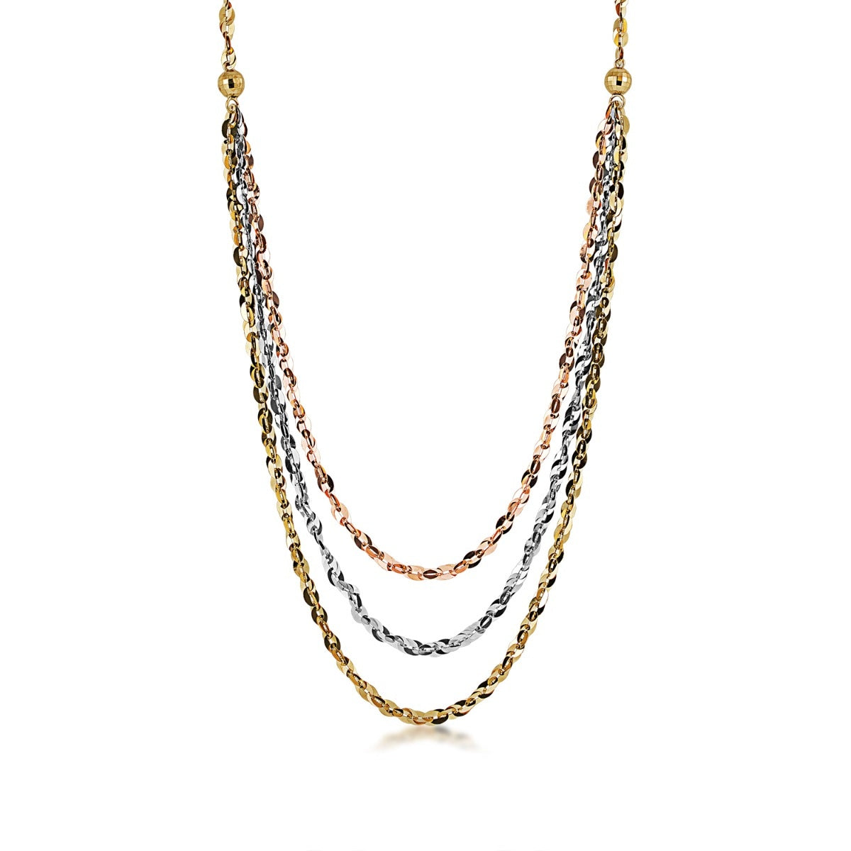 Layered Bead Chain Necklace in 10K Tri-Tone Gold