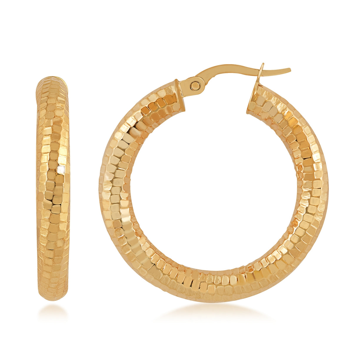 4x20mm Hammered Hoop Earrings in 14K Yellow Gold