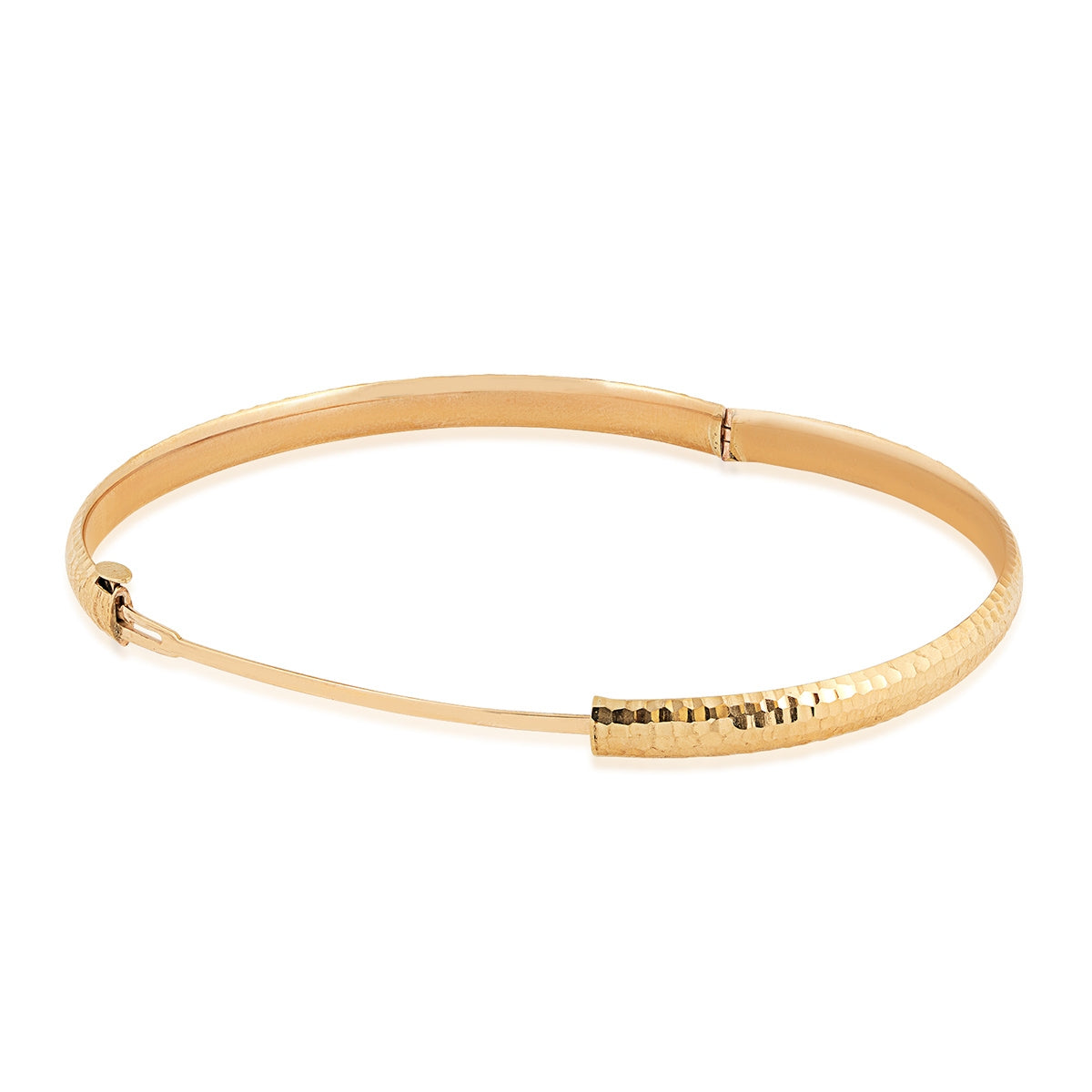 4.7mm Hammered Hinged Bangle Bracelet in 10K Yellow Gold front view