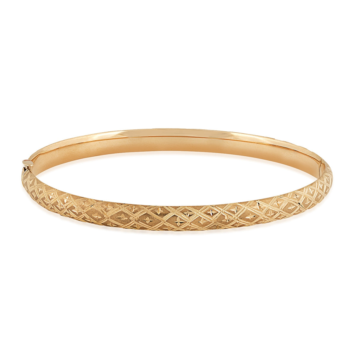 4.7mm Quilted Hinged Bangle Bracelet in 10K Yellow Gold