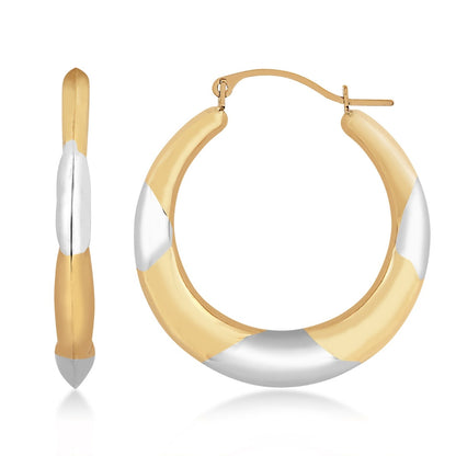 Two-Tone Tapered Hoop Earrings in 10K Yellow & White Gold