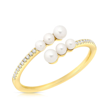 JustDesi Cultured Pearl & 1/20 ct. tw. Diamond Pave Bypass Ring in 14K Yellow Gold front view