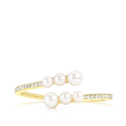JustDesi Cultured Pearl & 1/20 ct. tw. Diamond Pave Bypass Ring in 14K Yellow Gold