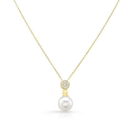 JustDesi Cultured Pearl & 1/12 ct. tw. Diamond Adjustable Lariat Necklace in 14K Yellow Gold front view