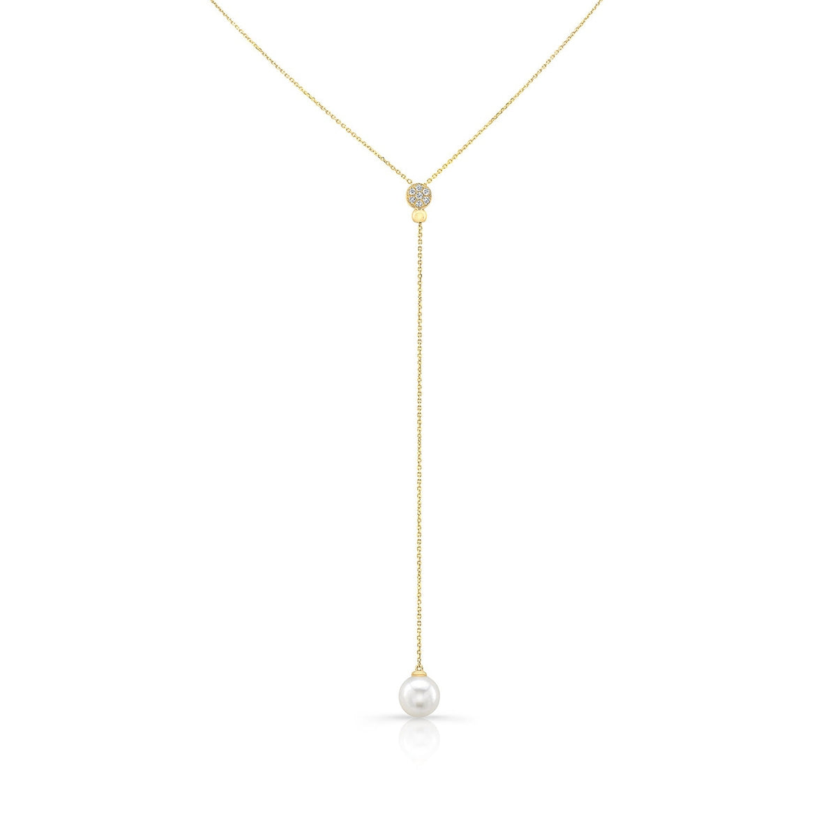 JustDesi Cultured Pearl & 1/12 ct. tw. Diamond Adjustable Lariat Necklace in 14K Yellow Gold
