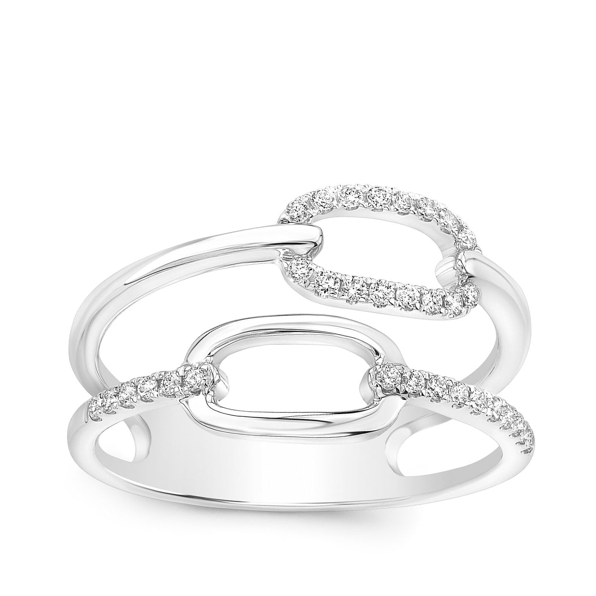 JustDesi 1/7 ct. tw. Diamond Double Band Paperclip Ring in 14K White Gold