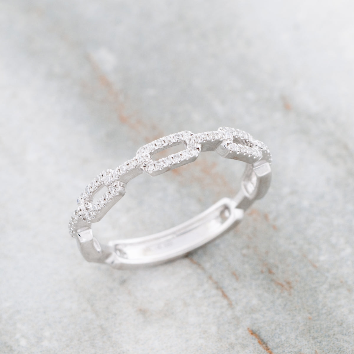 JustDesi 1/8 ct. tw. Diamond Paperclip Ring in 14K White Gold close-up detail