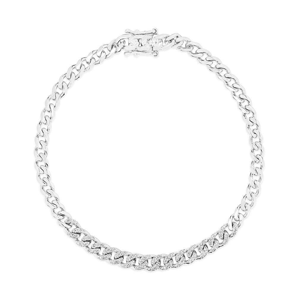 JustDesi 1/5 ct. tw. Diamond Partial Pave Curb Link Bracelet in 14K White Gold