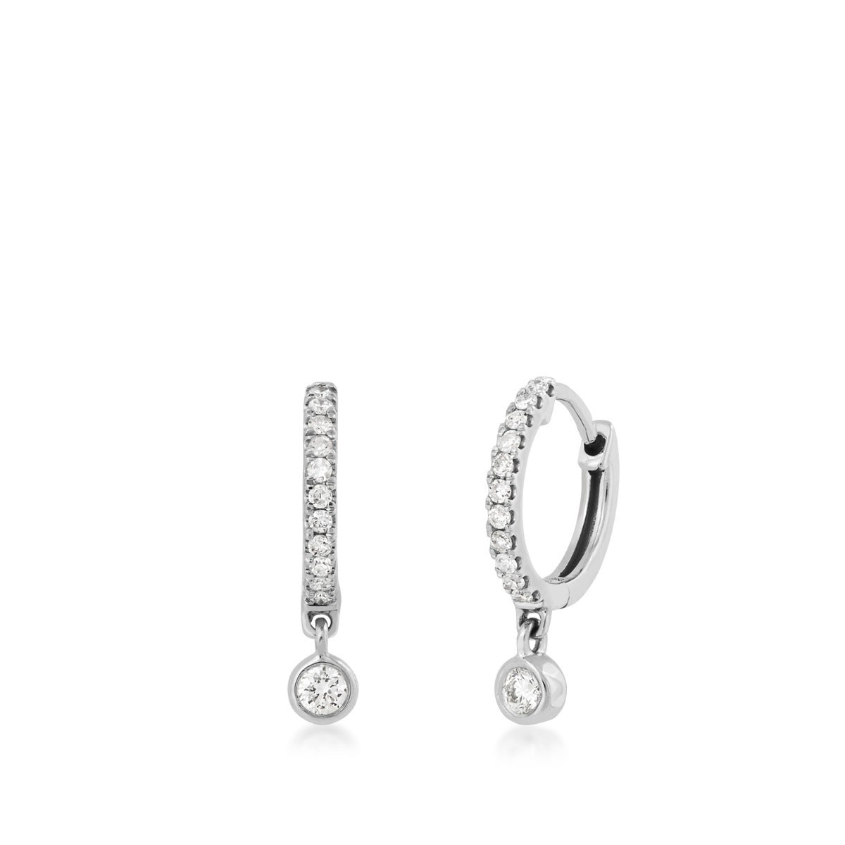 JustDesi 1/5 ct. tw. Diamond Bezel Drop Huggie Hoop Earrings in 14K White Gold