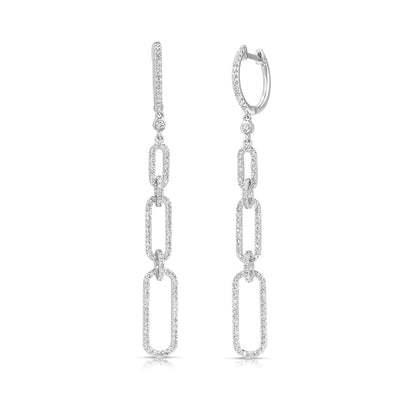 JustDesi 1/2 ct. tw. Diamond Graduated Paperclip Dangle Huggie Hoop Earrings in 14K White Gold