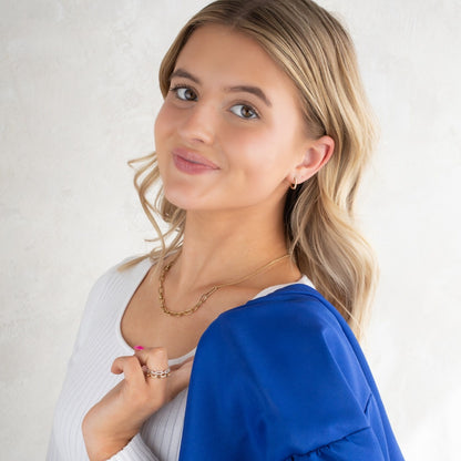 JustDesi 1/7 ct. tw. Diamond Split Paperclip Double Chain Necklace in 14K Yellow Gold close-up detail