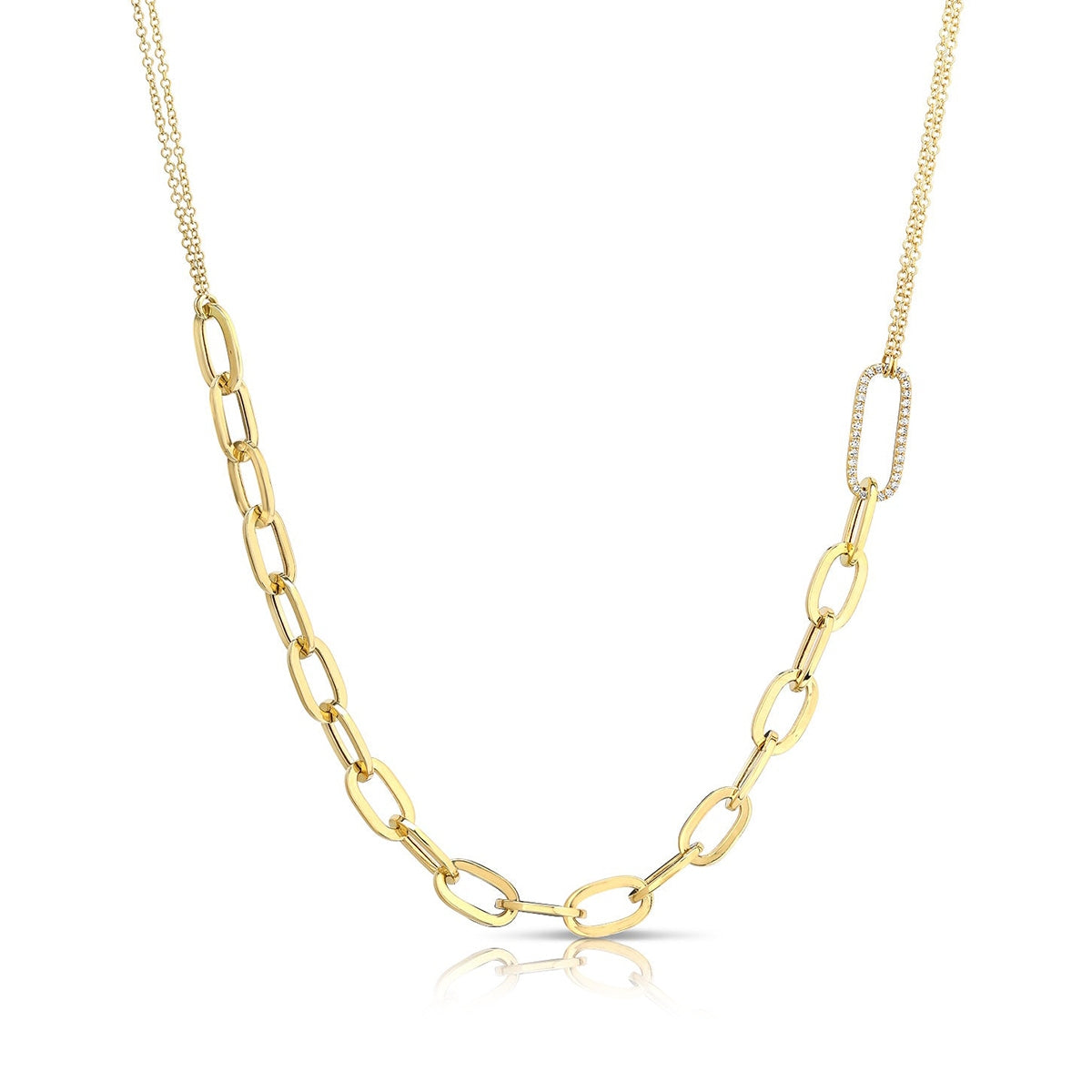 JustDesi 1/7 ct. tw. Diamond Split Paperclip Double Chain Necklace in 14K Yellow Gold