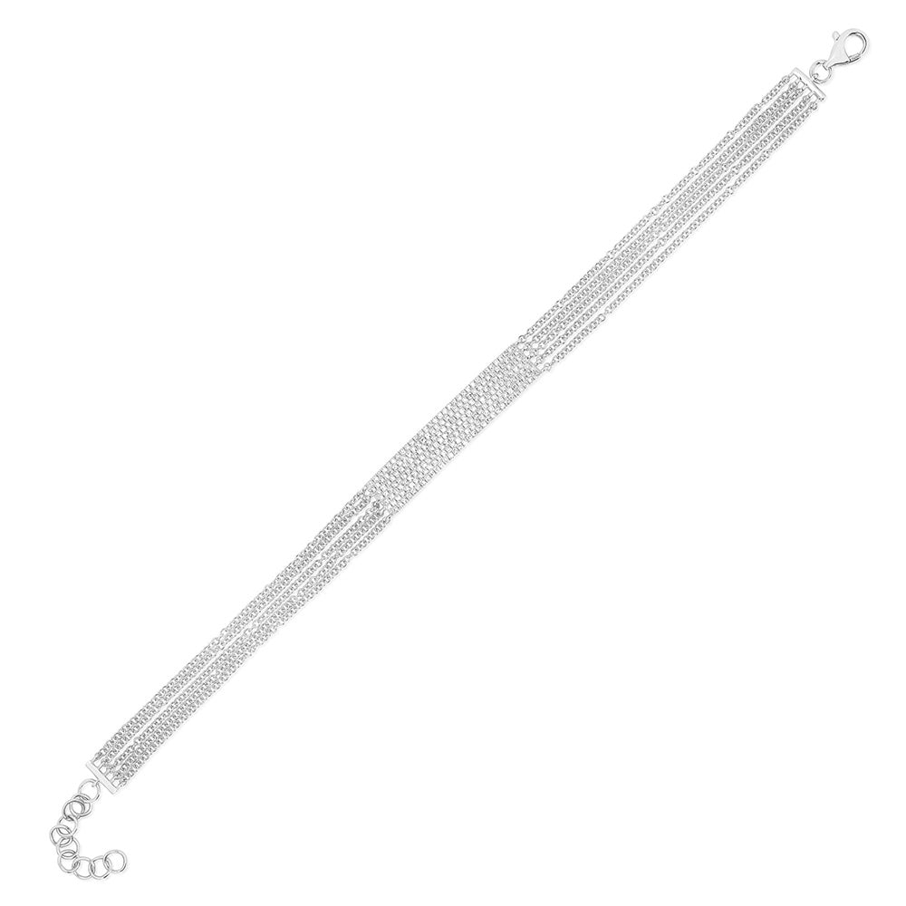 JustDesi 3/8 ct. tw. Diamond Pave Bar Multi-Chain Bracelet in 14K White Gold close-up detail