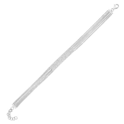 JustDesi 3/8 ct. tw. Diamond Pave Bar Multi-Chain Bracelet in 14K White Gold close-up detail