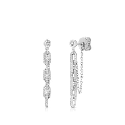 JustDesi 3/8 ct. tw. Diamond Threaded Link Drop Earrings in 14K White Gold front view