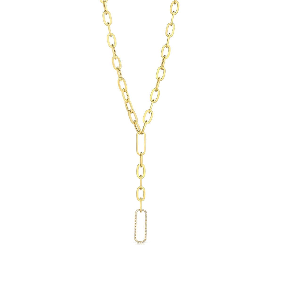 JustDesi 1/8 ct. tw. Diamond Open Paperclip Chain Y Necklace in 14K Yellow Gold