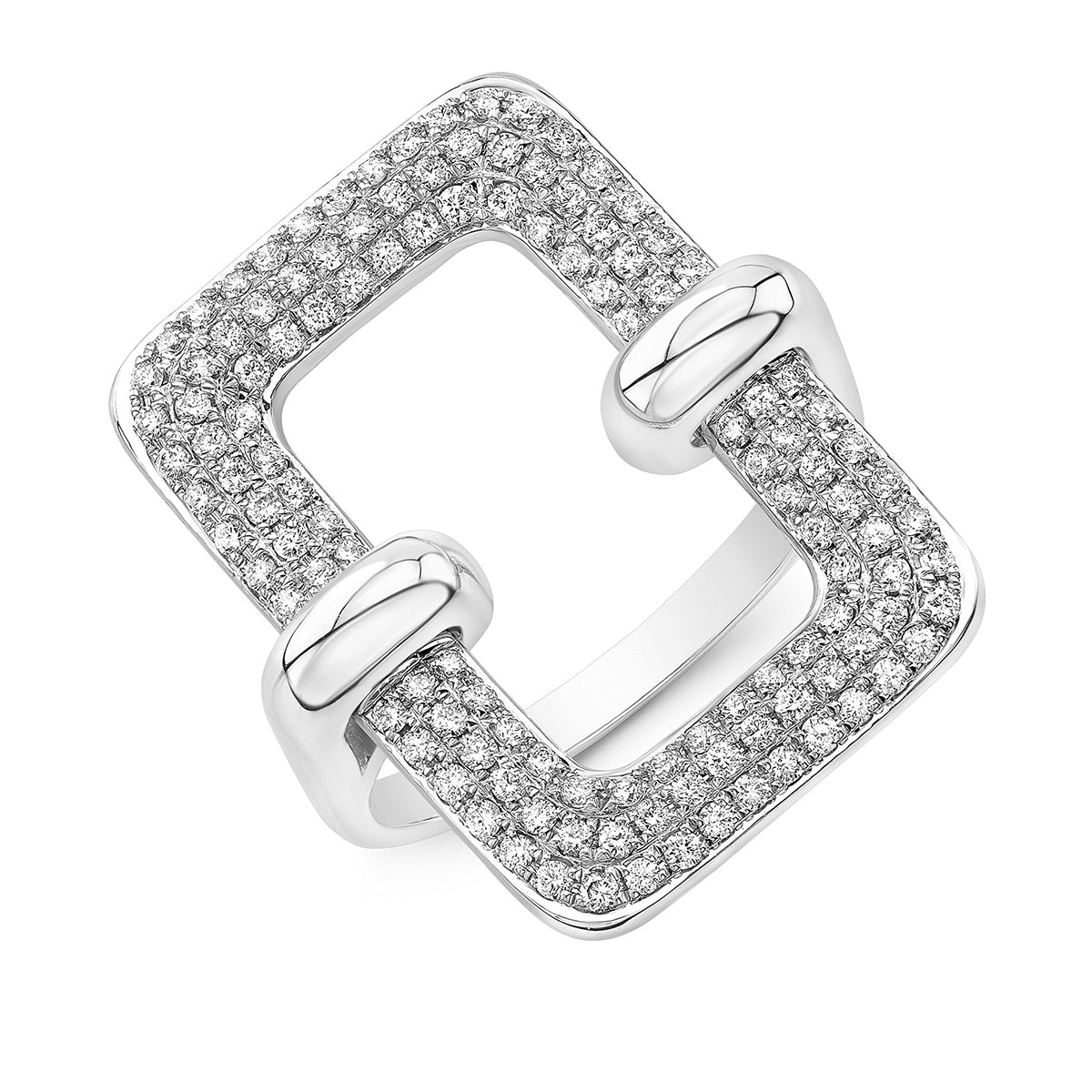 JustDesi 3/4 ct. tw. Diamond Rectangle Link Icon Ring in 14K White Gold front view