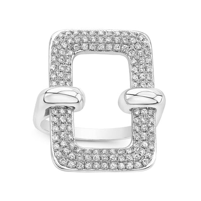 JustDesi 3/4 ct. tw. Diamond Rectangle Link Icon Ring in 14K White Gold